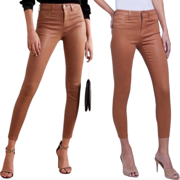 L'AGENCE Denim - L'AGENCE Margot Java Coated High Rise Skinny Jeans Brown Size 25